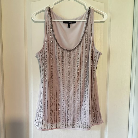 White House Black Market Tops - WHBM Women's Beaded Tank Lavender and Silver Size M EUC
